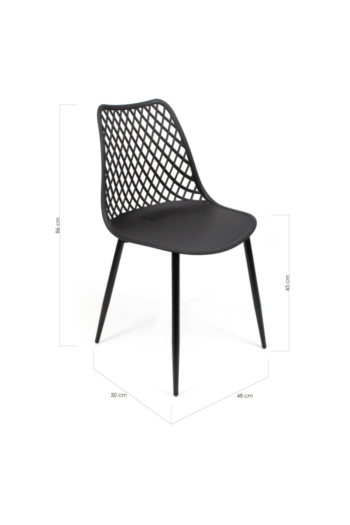 Silla de Comedor Moderna Negra de Metal Con Respaldo Entramado