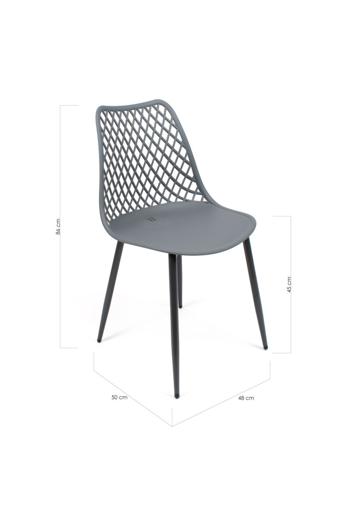 Silla de Comedor Moderna Gris y Negra de Metal Con Respaldo Entramado