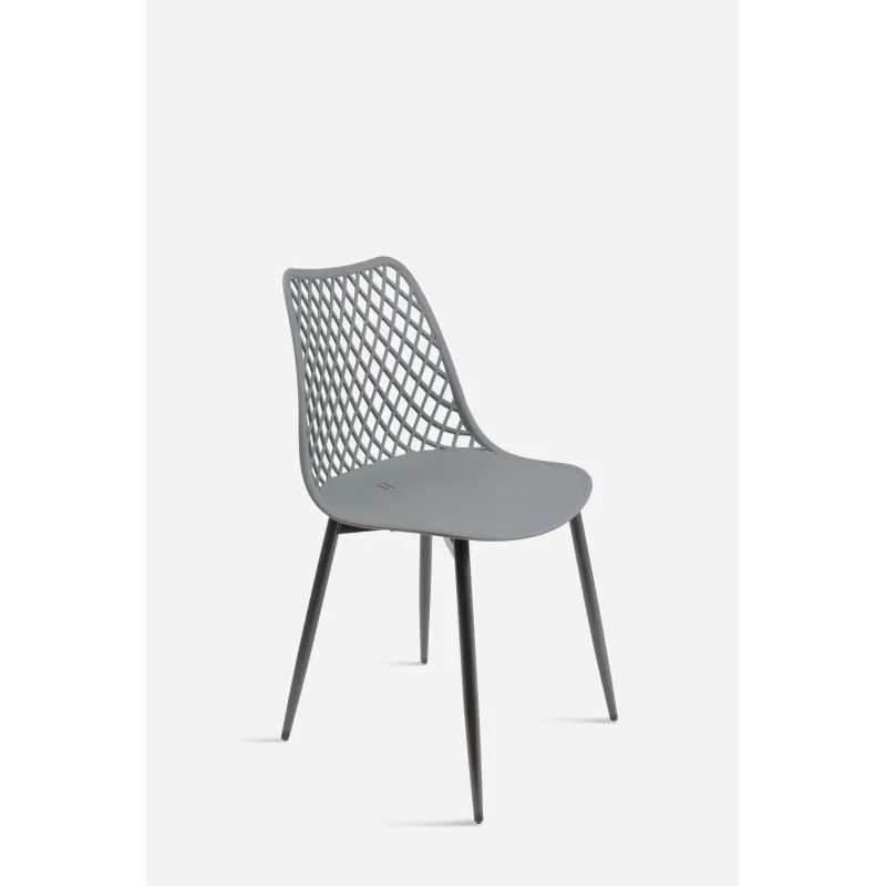Silla de Comedor Moderna Gris y Negra de Metal Con Respaldo Entramado