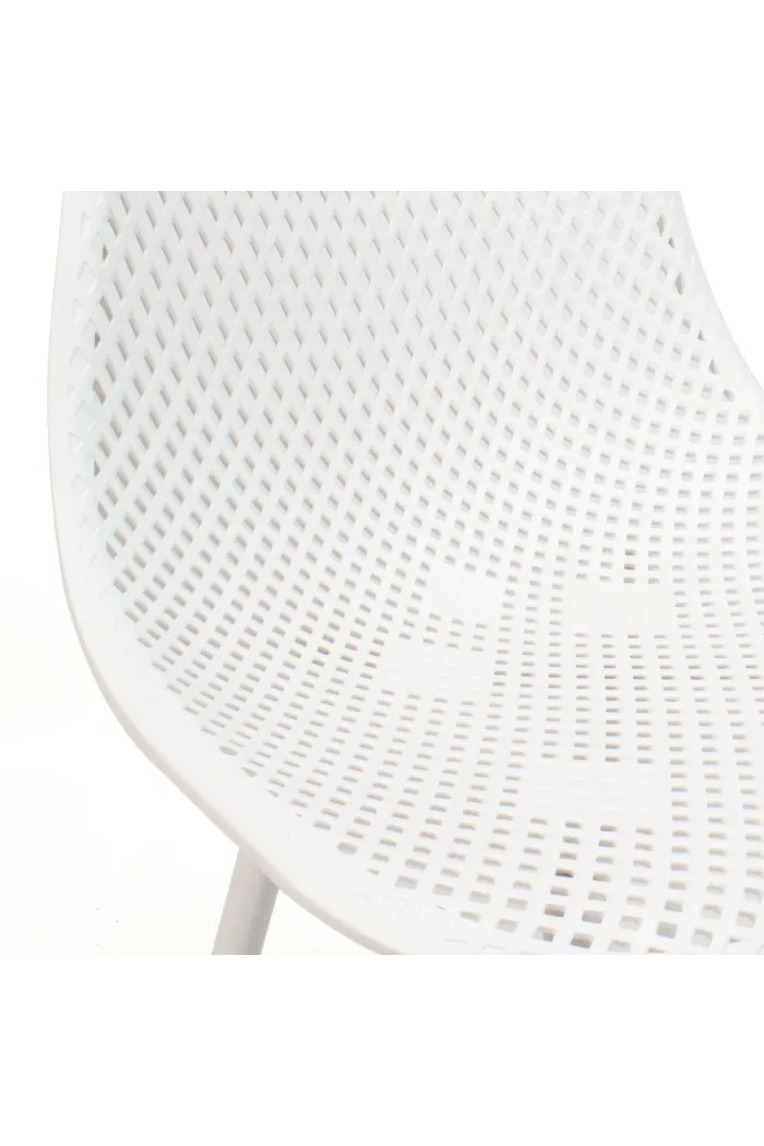 Silla de Comedor Moderna Blanca de Metal Con Respaldo Entramado