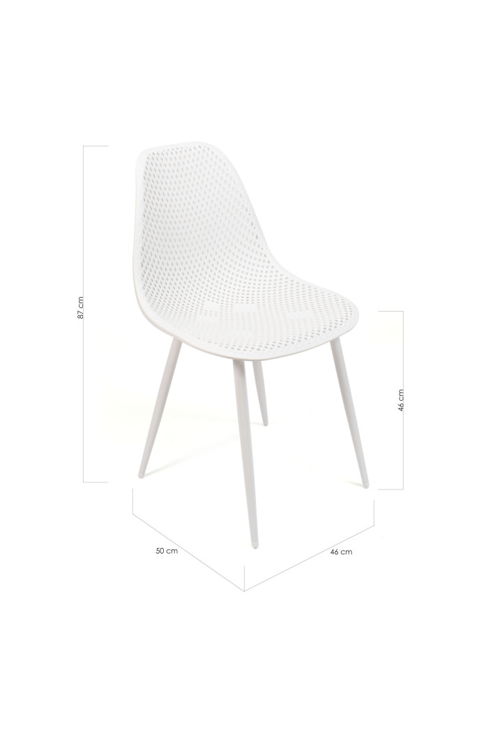 Silla de Comedor Moderna Blanca de Metal Con Respaldo Entramado