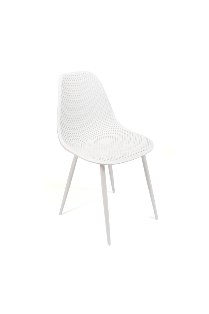 Silla de Comedor Moderna Blanca de Metal Con Respaldo Entramado