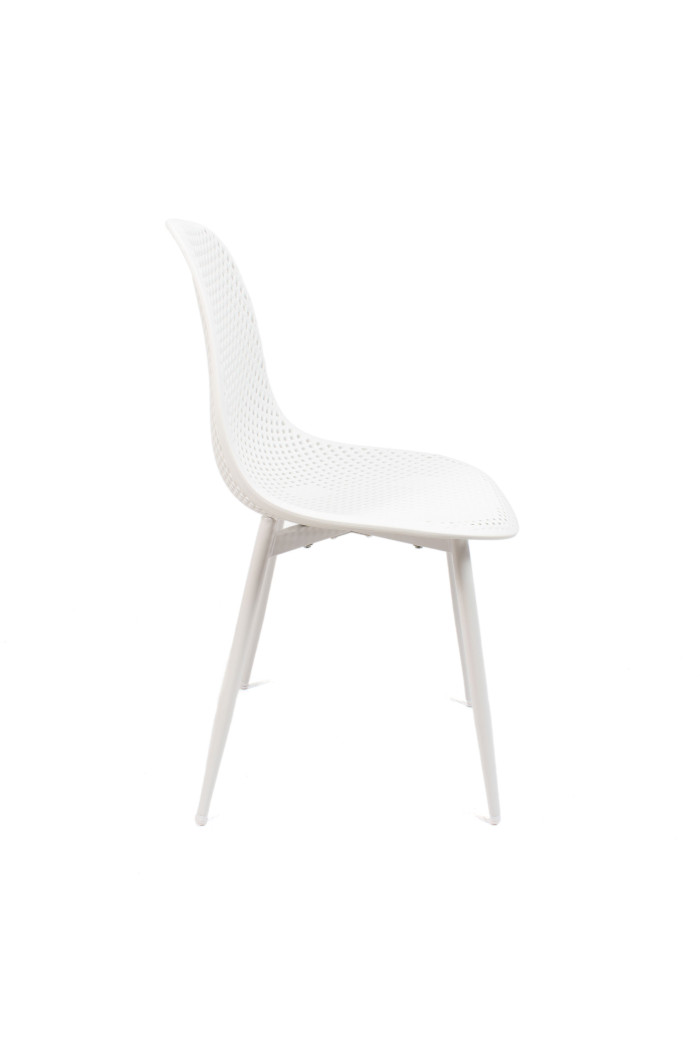 Silla de Comedor Moderna Blanca de Metal Con Respaldo Entramado