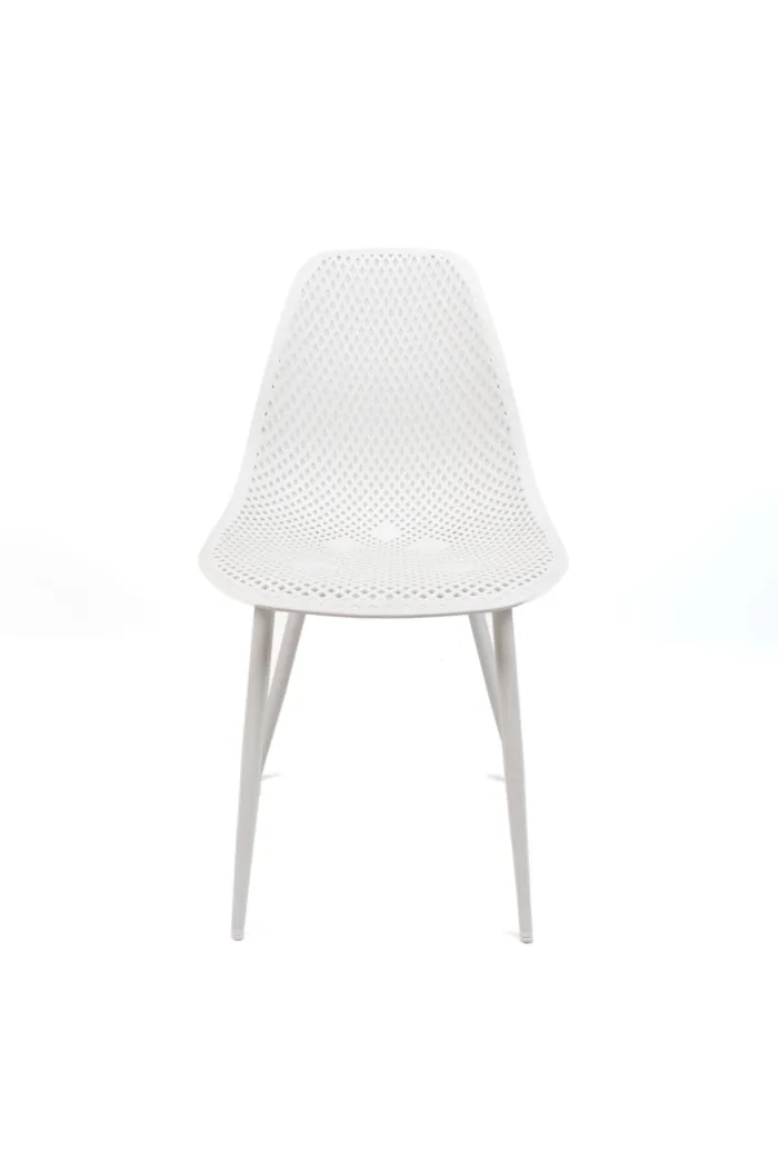 Silla de Comedor Moderna Blanca de Metal Con Respaldo Entramado