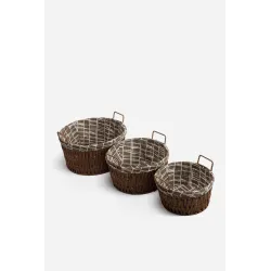 Set de 3 Cestas Redondas con Tela de Estampado 'Líneas'