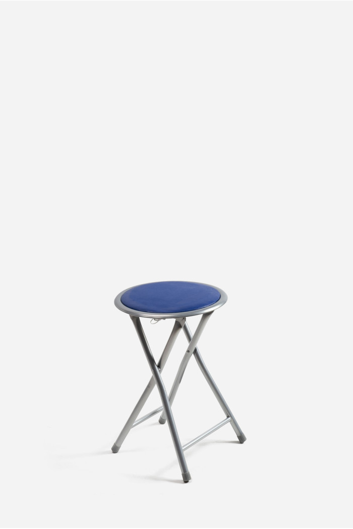 Taburete Plegable de Aluminio - Silla de Metal y Asiento Acolchado - Azul