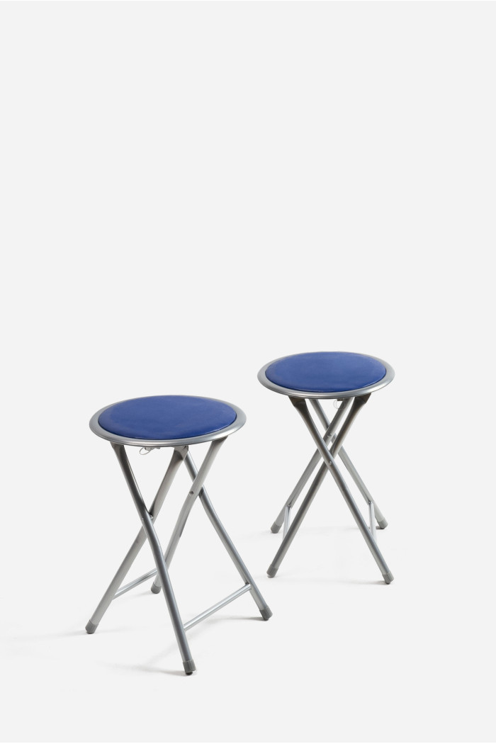 Taburete Plegable de Aluminio - Silla de Metal y Asiento Acolchado - Azul