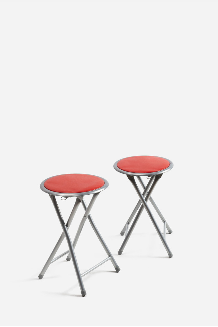 Taburete Plegable de Aluminio - Silla de Metal y Asiento Acolchado - Rojo