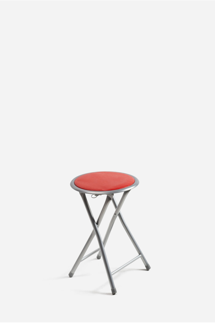 Taburete Plegable de Aluminio - Silla de Metal y Asiento Acolchado - Rojo