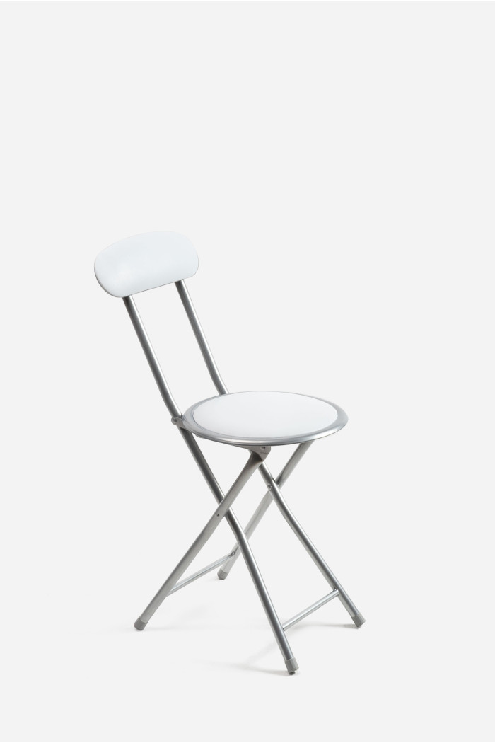 Silla Plegable de Metal con Asiento y Respaldo Acolchado - 30 x 39 x 72 cm - Blanco