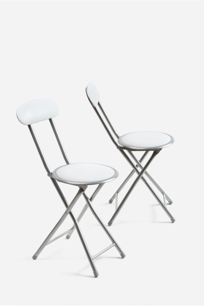 Silla Plegable de Metal con Asiento y Respaldo Acolchado - 30 x 39 x 72 cm - Blanco