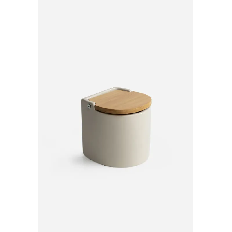 SALERO OVAL CERAMICA COLOR TAPA BAMBU 10,5 X 10,5X11 - BEIGE