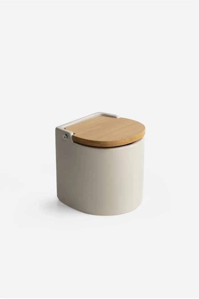 SALERO OVAL CERAMICA COLOR TAPA BAMBU 10,5 X 10,5X11 - BEIGE