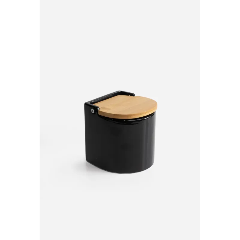 SALERO OVAL CERAMICA COLOR TAPA BAMBU 10,5 X 10,5X11 - NEGRO