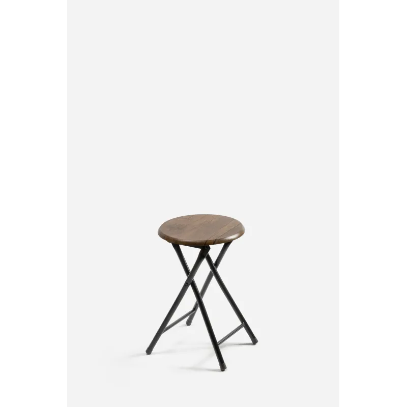 Taburete Plegable Bajo Negro Con Base de Madera
