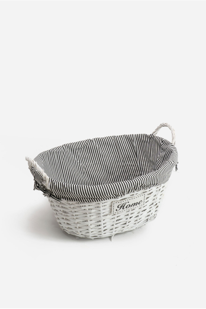 Cesta de Mimbre Grande Ovalada Gris con Asa