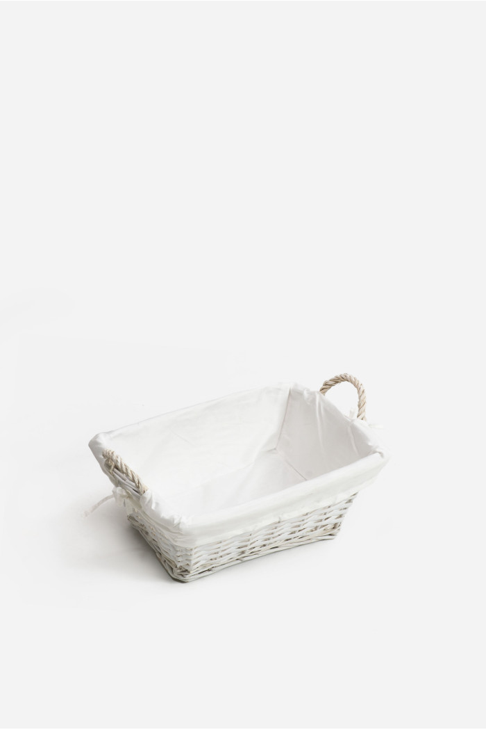 Cesta de Mimbre Rectangular Blanca con Asa