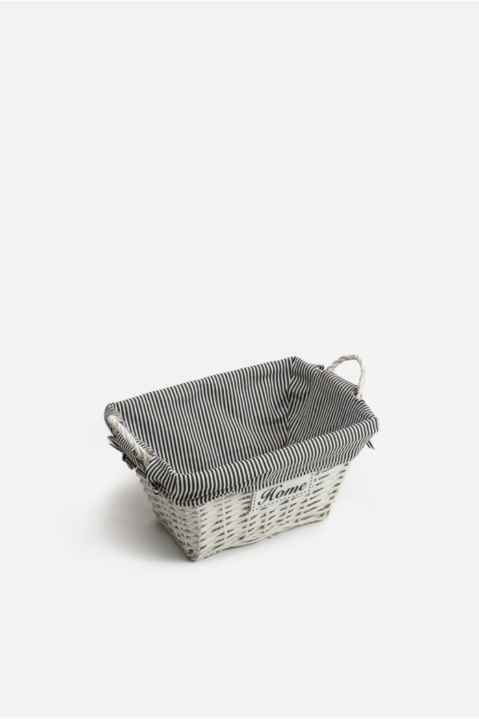 Cesta de Mimbre Rectangular Gris con Asa