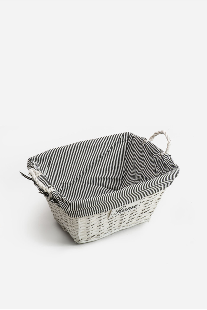 Cesta de Mimbre Rectangular Gris con Asa