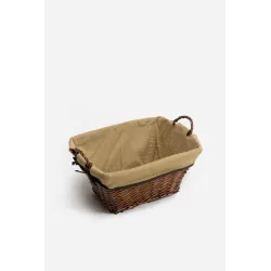 Cesta de Mimbre Rectangular Grande y Marrón con Asa - 45x32x22 cm (con Asa 26 cm)