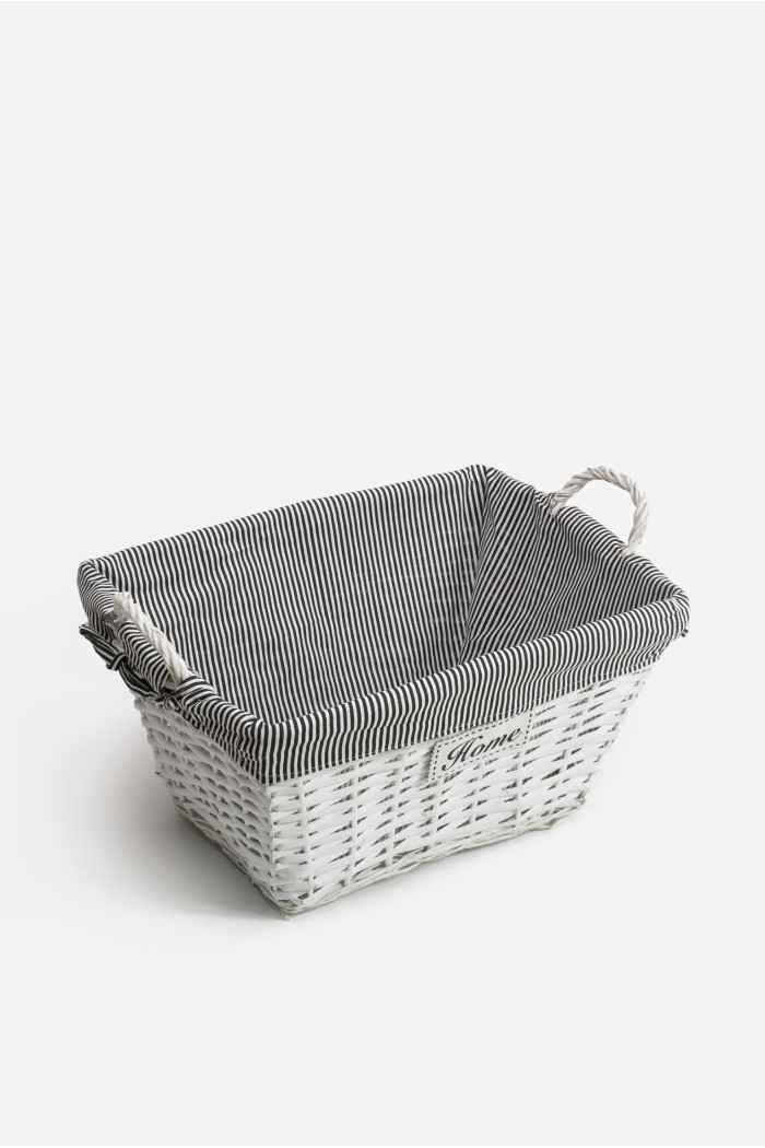 Cesta de Mimbre Rectangular Grande y Gris con Asa