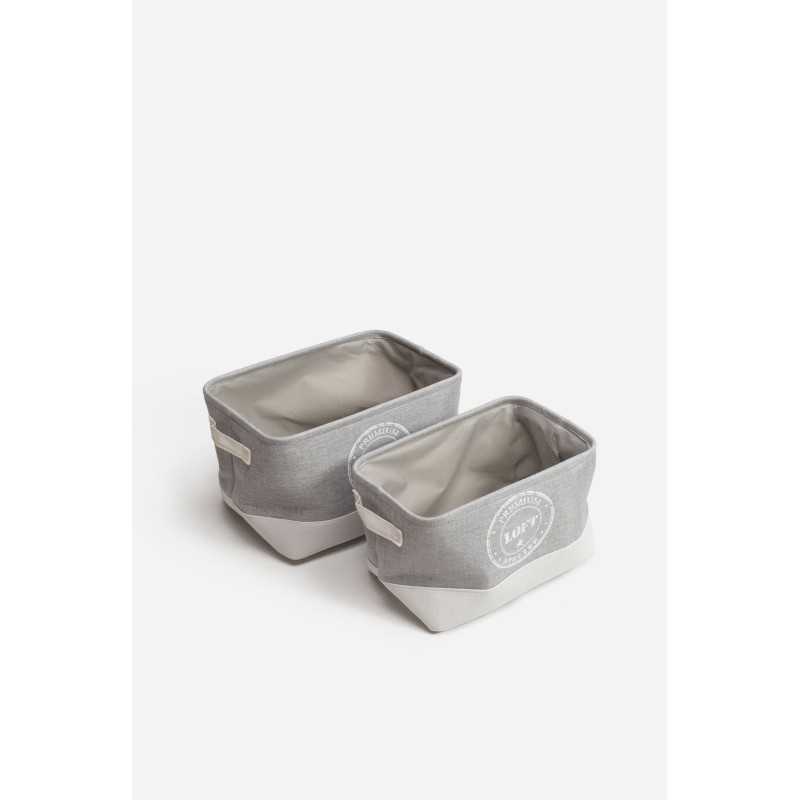 Set 2 Cajoneras Rectangulares de Tela Gris 37x27x22 cm