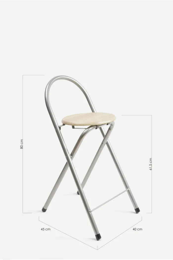 Taburete Plegable con Respaldo - Alto. 80 cm x Largo. 40 cm