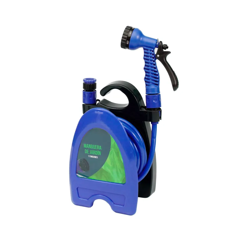 Manguera de Jardín con Soporte 7 Funciones de 10M Azul