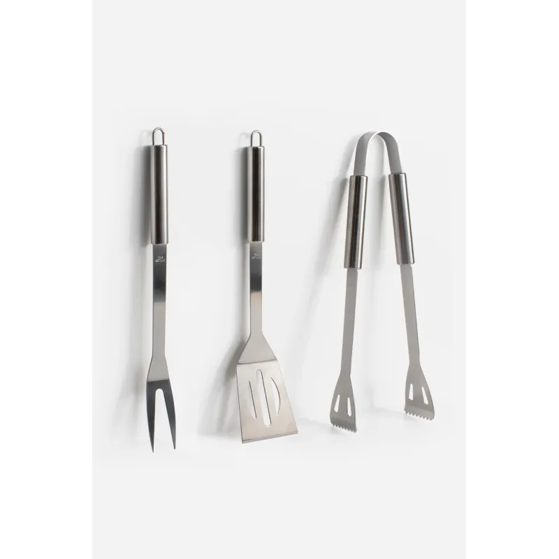 SET DE 3 UTENSILIOS PARA BARBACOA DE ACERO INOX. 38CM