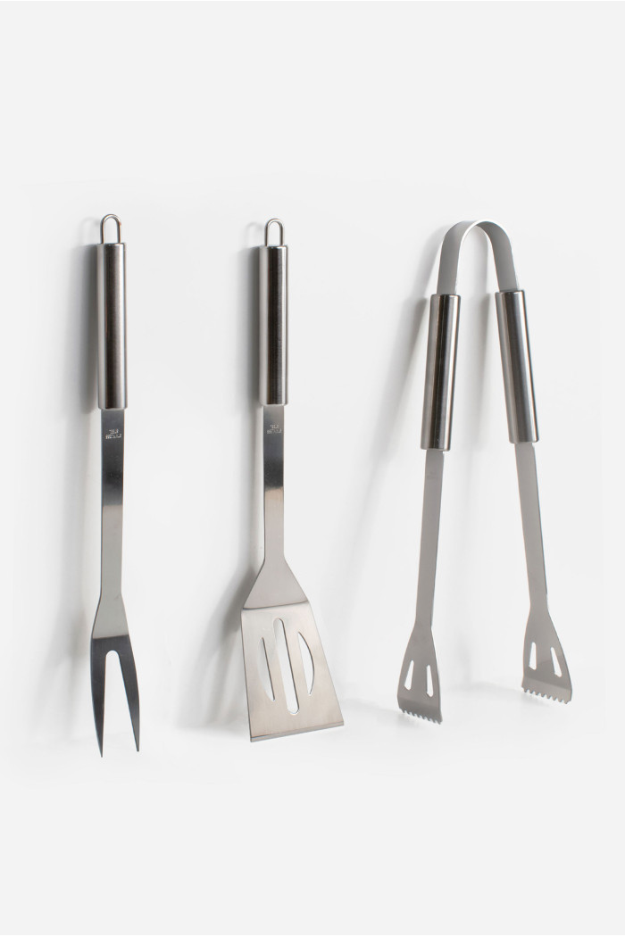 SET DE 3 UTENSILIOS PARA BARBACOA DE ACERO INOX. 38CM