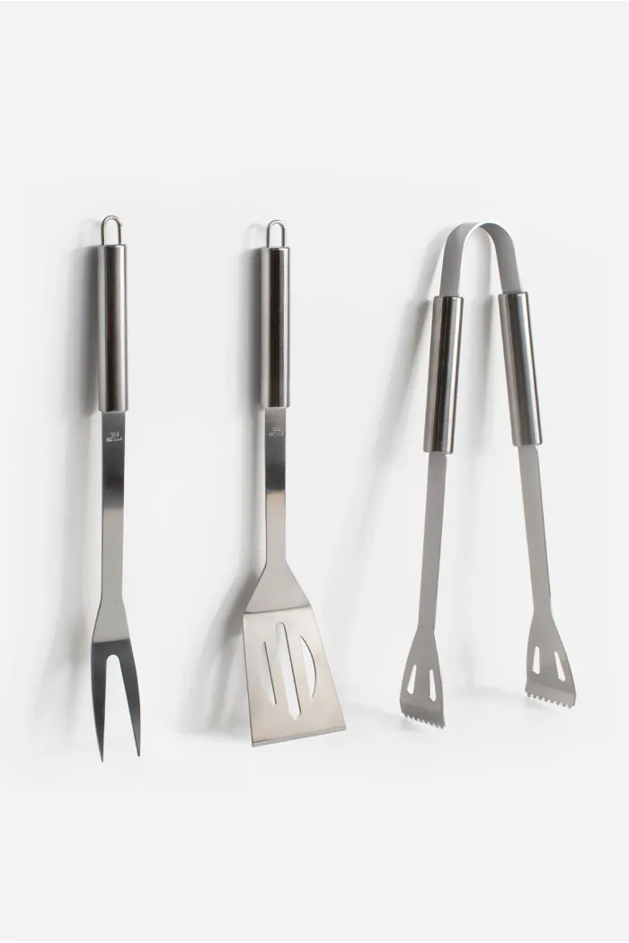 SET DE 3 UTENSILIOS PARA BARBACOA DE ACERO INOX. 38CM