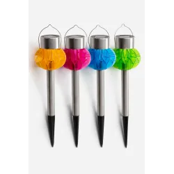 PACK DE 12 ANTORCHAS LUZ SOLAR ACERO INOXIDABLE D.8X35CM - LUCES MULTICOLOR