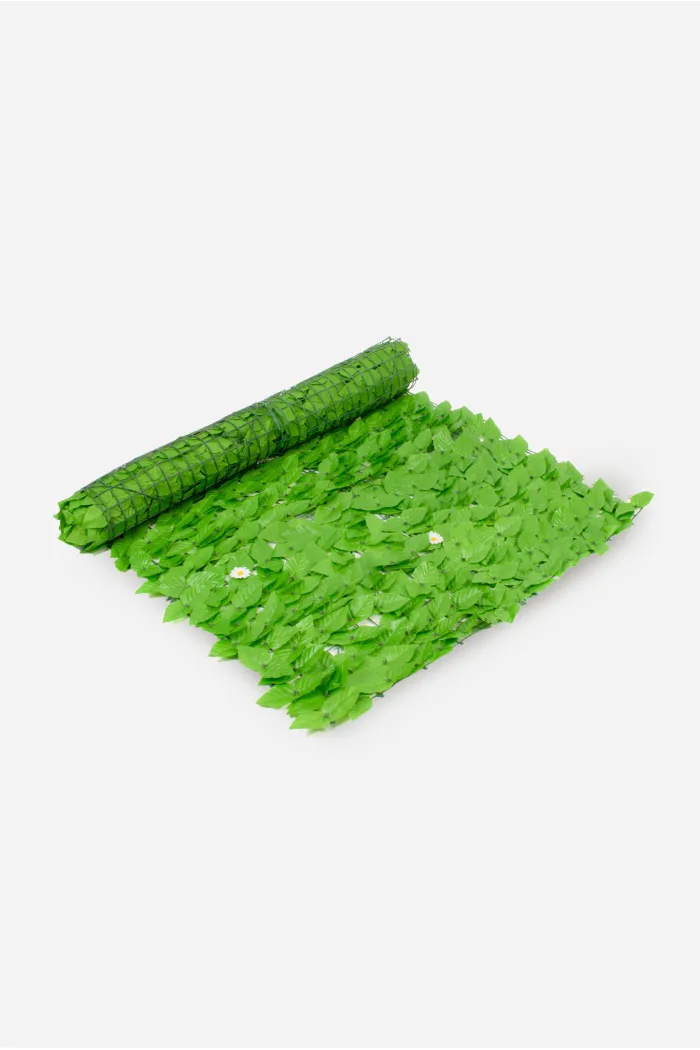 Enredadera de Seto Artificial con Hojas Verde Claro y Flores Decorativas en Rollo - 2 Medidas
