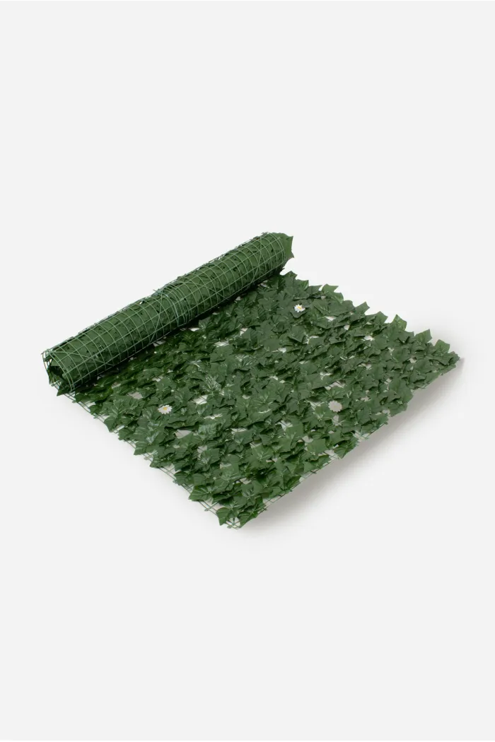 Enredadera de Seto Artificial con Hojas Verde Oscuro y Flores Decorativas en Rollo - 2 Medidas