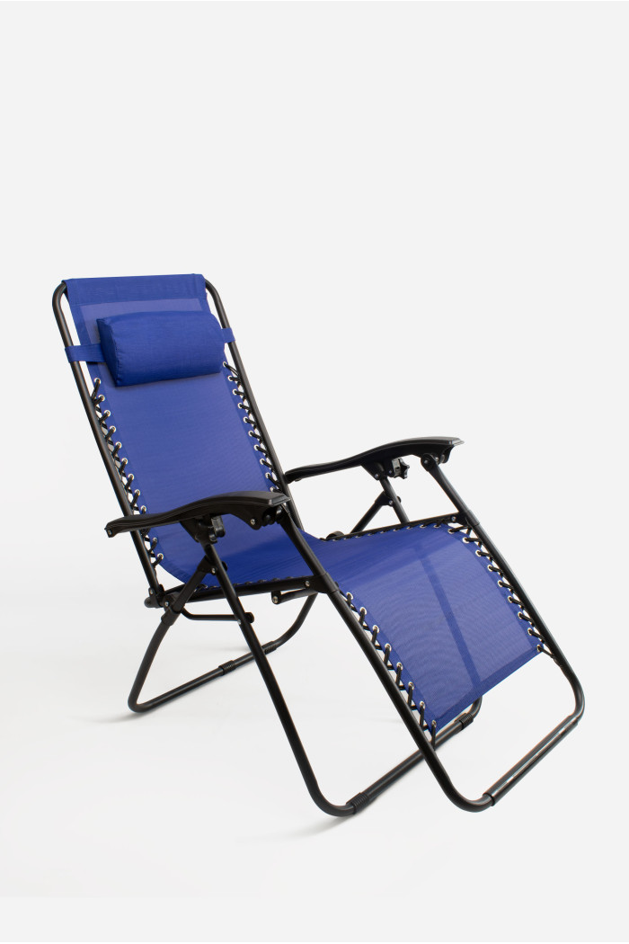 SILLA TUMBONA METAL AZUL MARINO CON COJIN