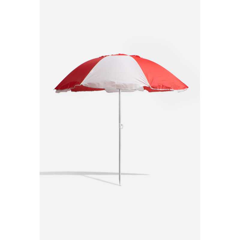 SOMBRILLA DE PLAYA DE POLIÉSTER CON INCLINACIÓN - VARIOS DIÁMETROS  - COLOR ROJO Y BLANCO