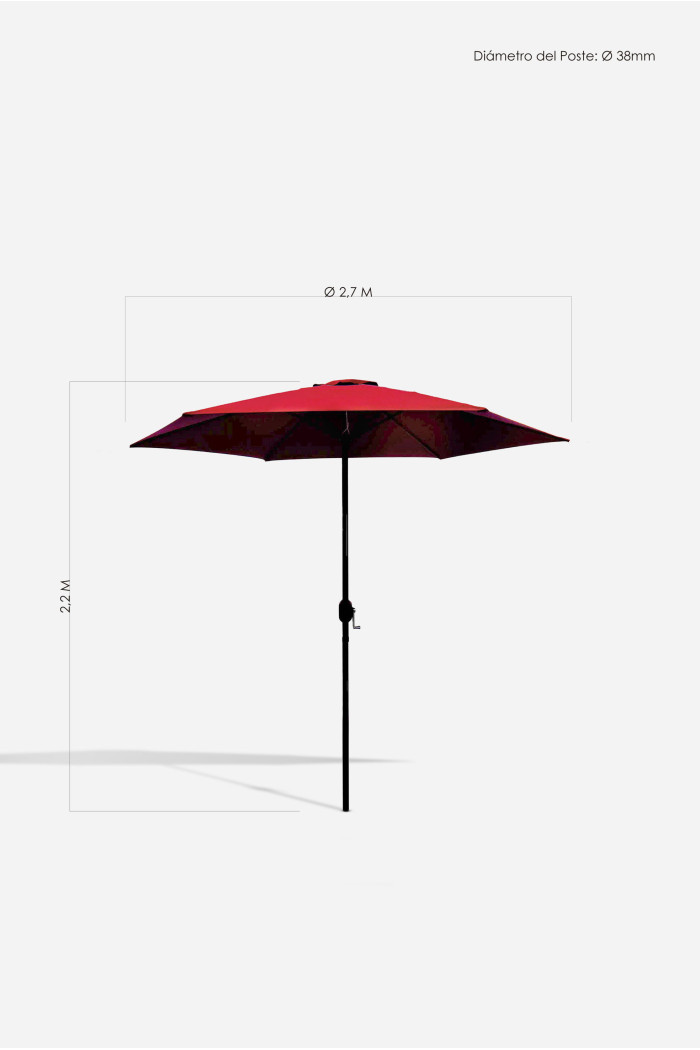 PARASOL JARDÍN D.2,7M GRANATE - POSTE ALUMINIO D.38mm