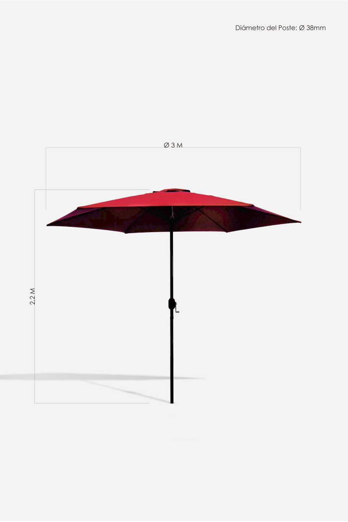 PARASOL JARDÍN D.3M GRANATE - POSTE ALUMINIO D.38mm