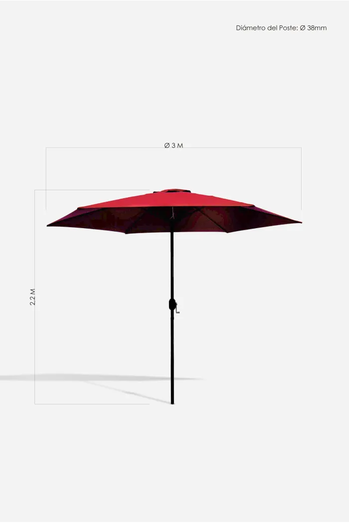 PARASOL JARDÍN D.3M GRANATE - POSTE ALUMINIO D.38mm