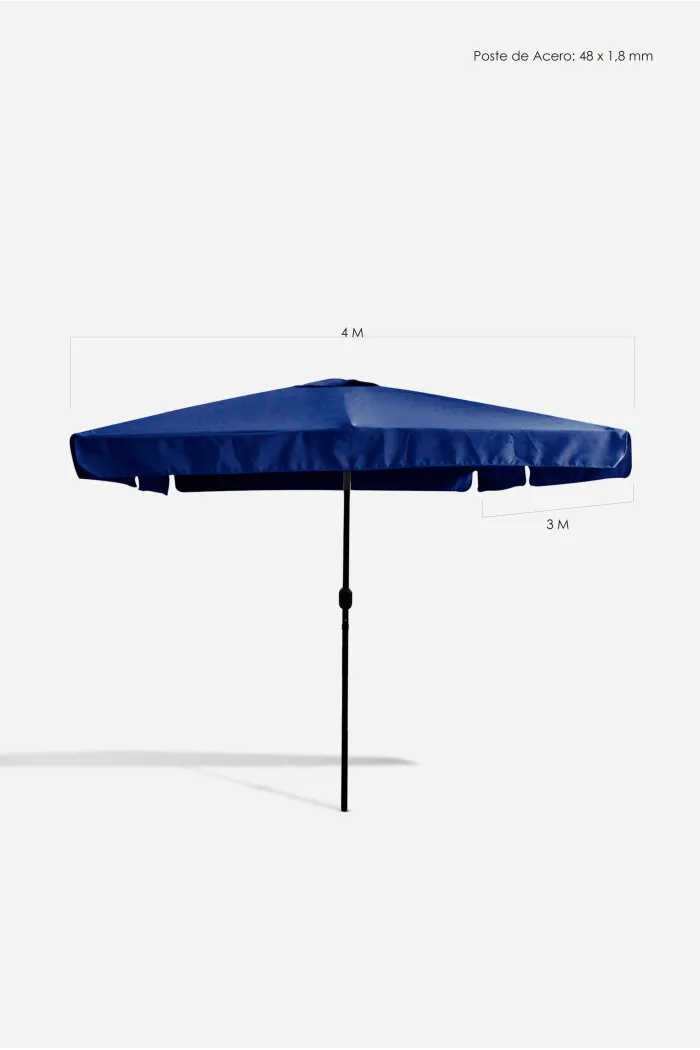 SOMBRILLA JARDÍN 3X4M AZUL - POSTE ACERO 48x1,2mm