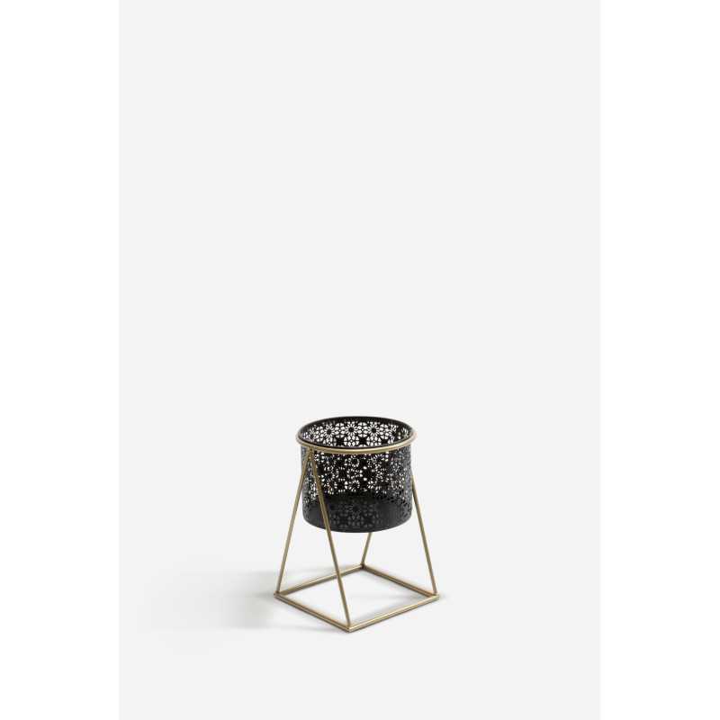 PEANA HIERRO DORADO MACETERO NEGRO 25X25X37 CM