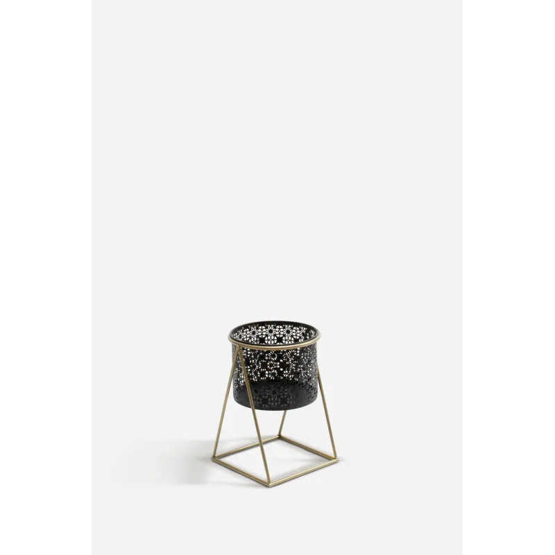 PEANA HIERRO DORADO MACETERO NEGRO 25X25X37 CM AYLA