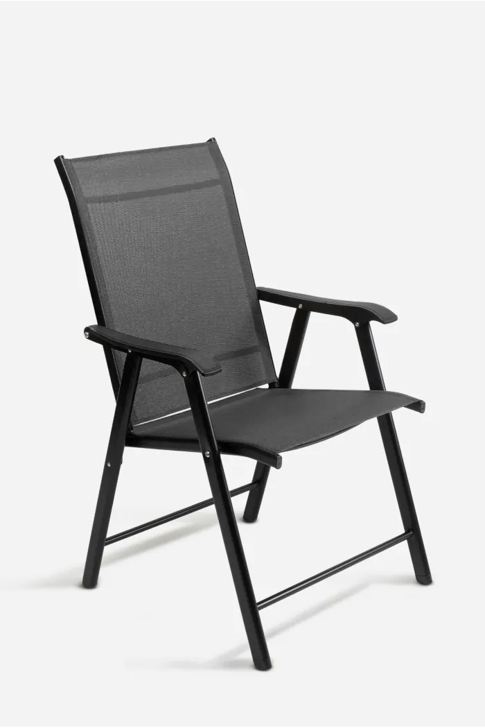 SILLA METÁLICA PLEGABLE CON LONA PVC NEGRO 58X63X95 CM