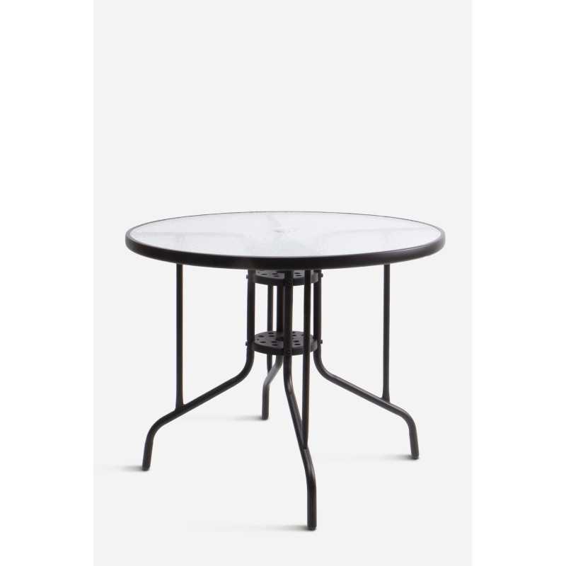 Mesa de Metal Negra─ Base Cristal D.90x70 cm