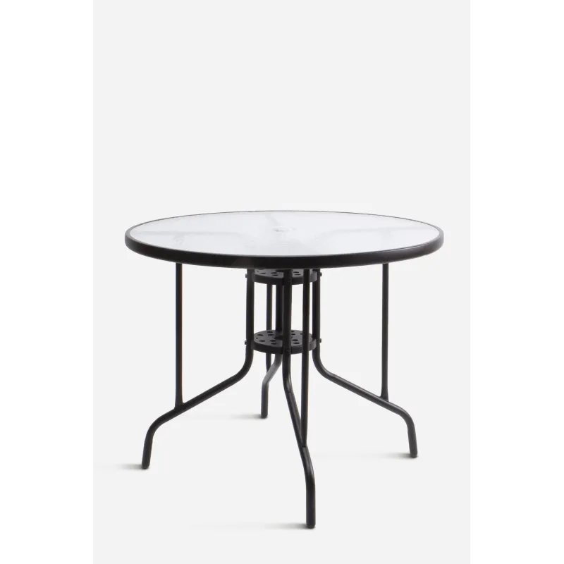 Mesa de Metal Negra─ Base Cristal D.90x70 cm