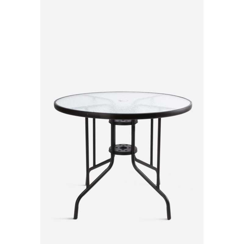 Mesa de Metal Negra─ Base Cristal D.90x70 cm
