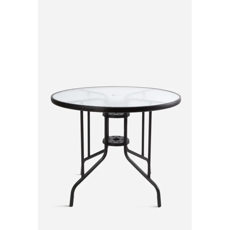 Mesa de Metal Negra─ Base Cristal D.90x70 cm