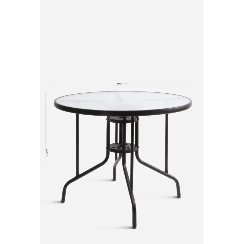 Mesa de Metal Negra─ Base Cristal D.90x70 cm