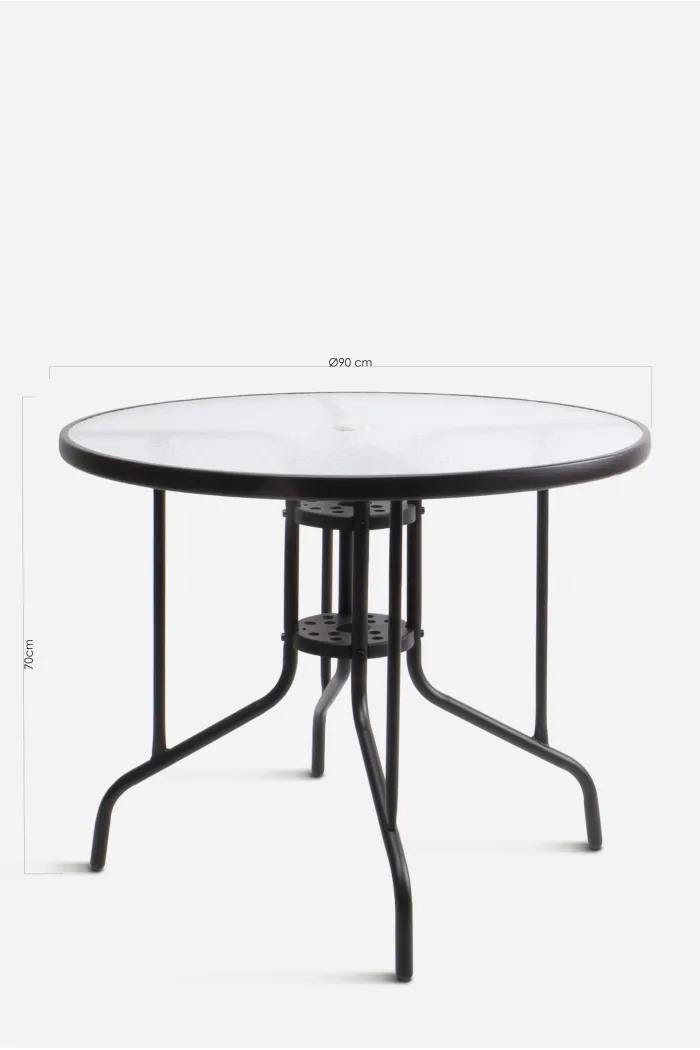 Mesa de Metal Negra─ Base Cristal D.90x70 cm