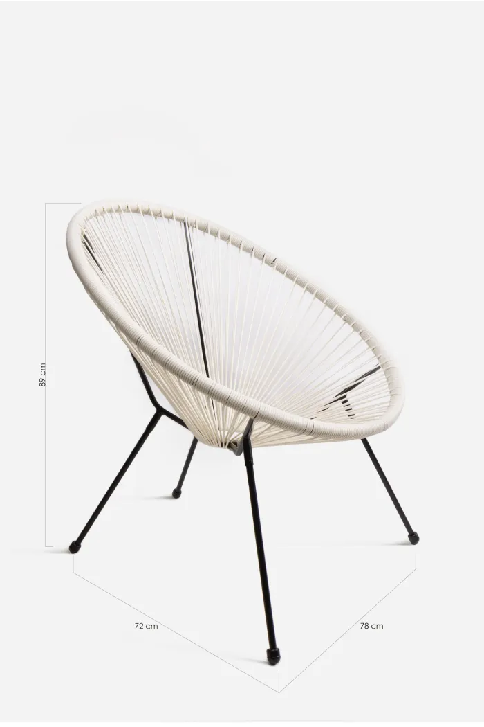 Silla modelo Acapulco de acero y ratán en color blanco